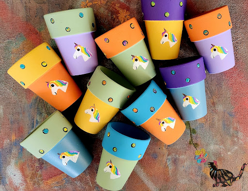 Hand-painted garden art by Happy Moose Garden Art